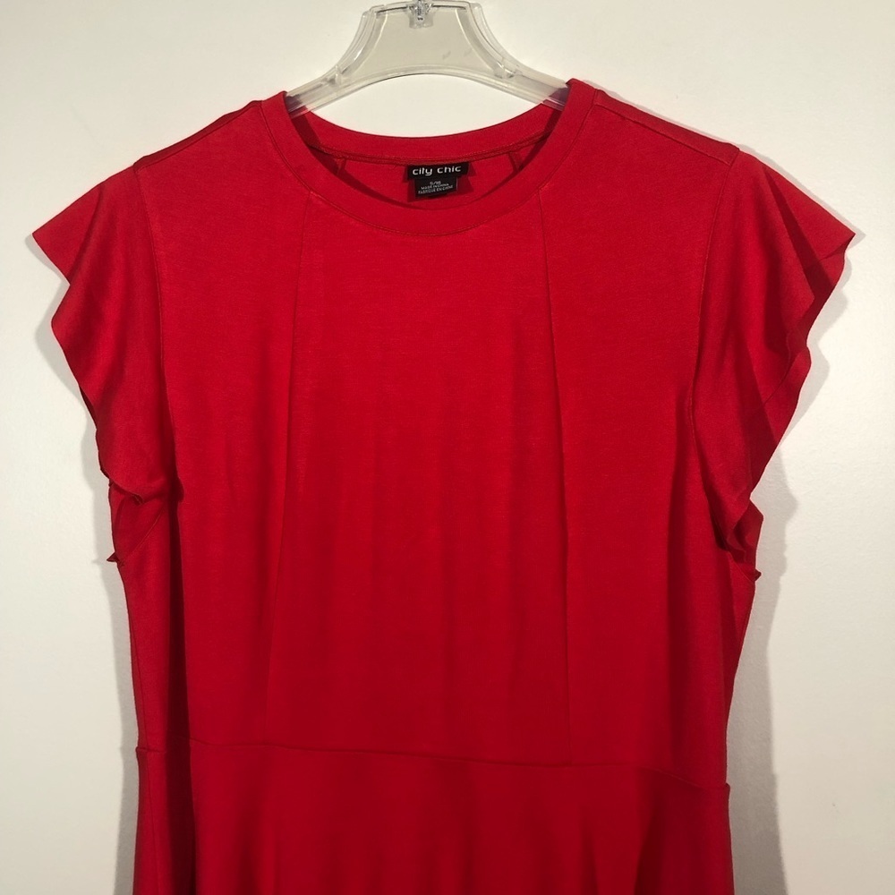 City Chic Flared Red Dress with Cap Sleeves Size S/16 - Picture 5 of 11